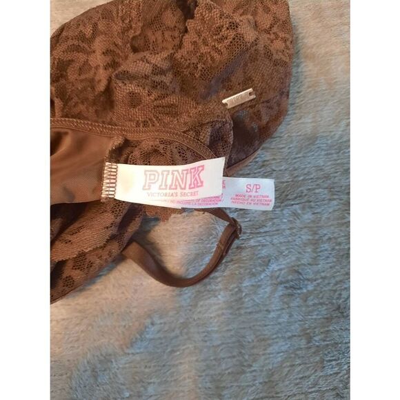 Victoria's Secret PINK size S Brown Lace Halter Strappy Bralette Bra - Picture 3 of 3